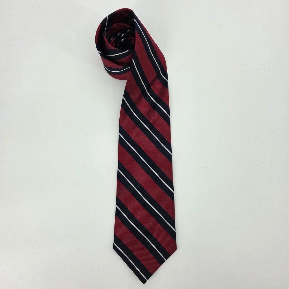 Vintage BERT PULITZER Silk Tie Red Navy Blue White Repp Stripe Made in USA Long